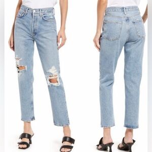 AGOLDE Fen High Rise Relaxed Taper Wander Distressed Jeans Sz 31 Organic Cotton